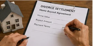Alt text: Pennsylvania divorce house buyout agreement showing home value, equity, payment terms, and property settlement planning.