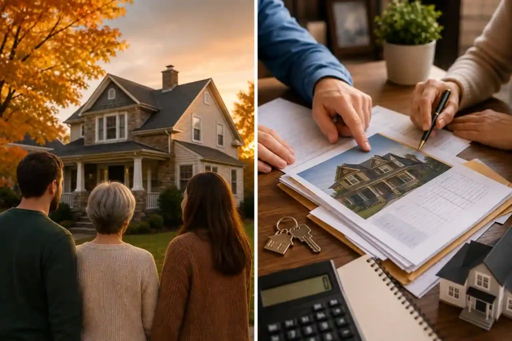 Family reviewing Pennsylvania probate documents, property records, keys, and inherited home sale details