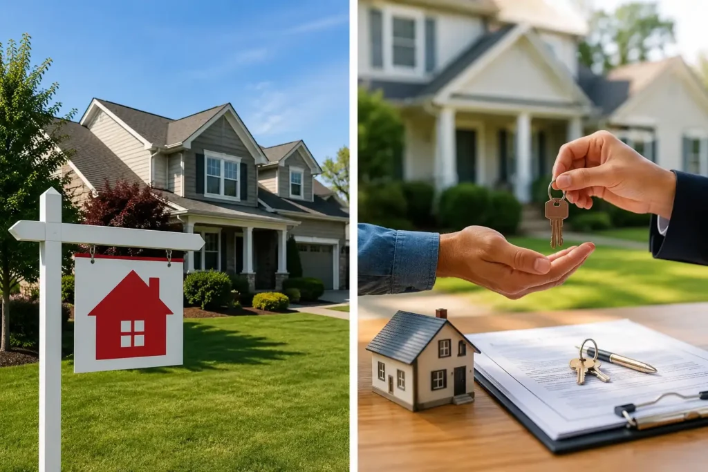 Landlord discussing the sale of a tenant occupied property in Utah with a tenant inside a residential home.