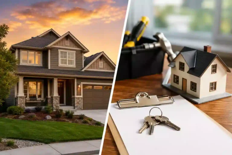 Utah house as-is sale with repair checklist, paintbrush, keys, and mountain home in the background