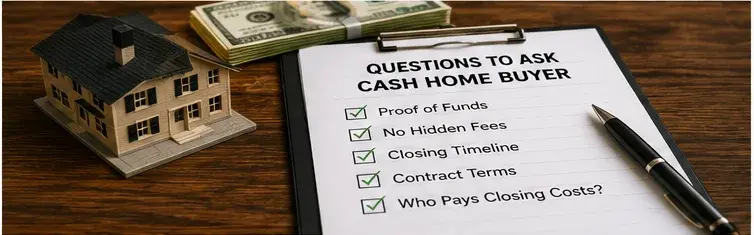 Utah cash home buyer checklist covering proof of funds, fees, closing timeline, contract terms, and closing costs.