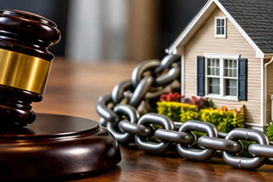 Utah home represented with a legal gavel and chain, showing how a judgment lien can affect a property sale and title.
